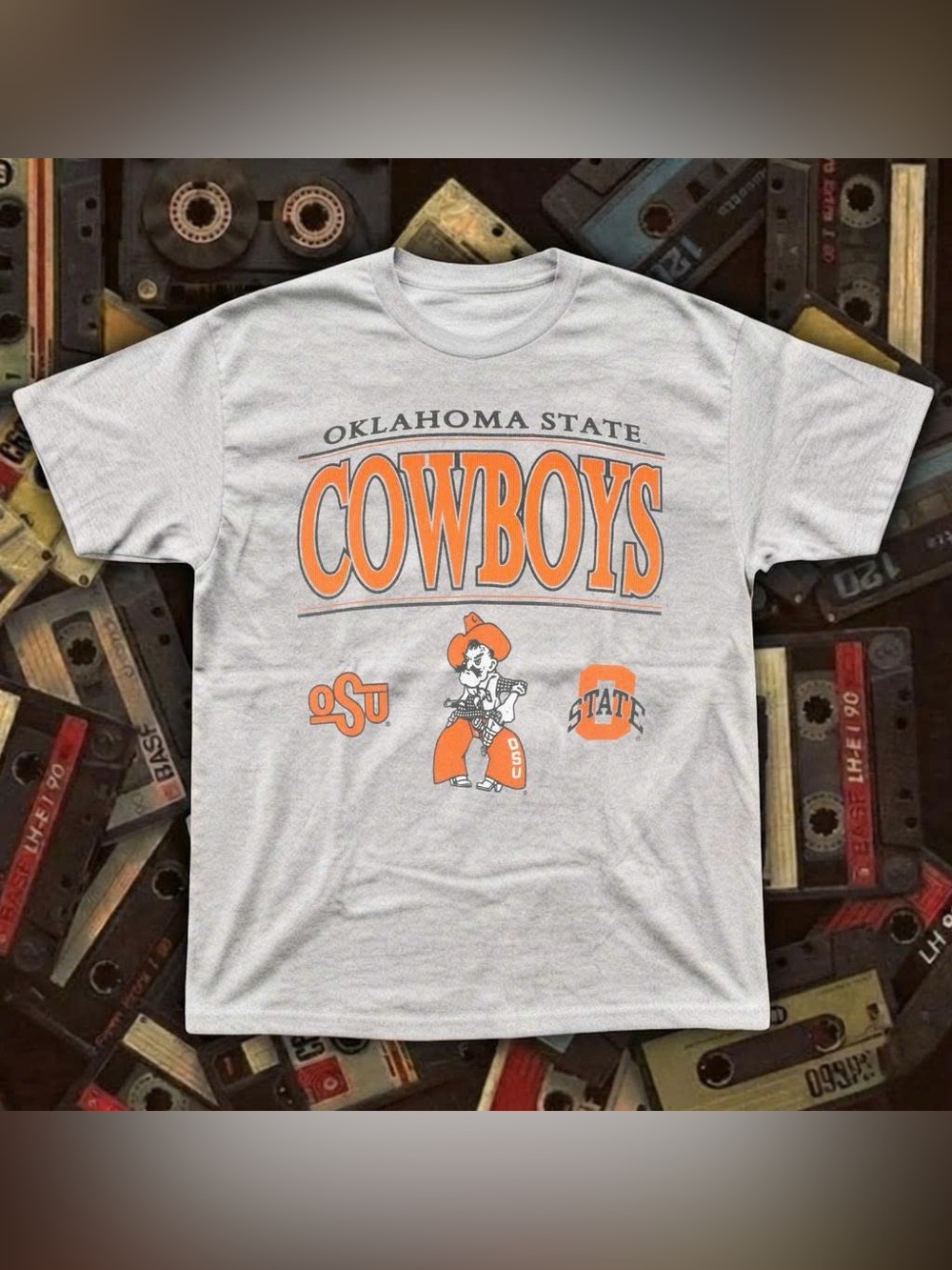 Vintage Oklahoma State Cowboys Short Sleeve Tee - White & Orange